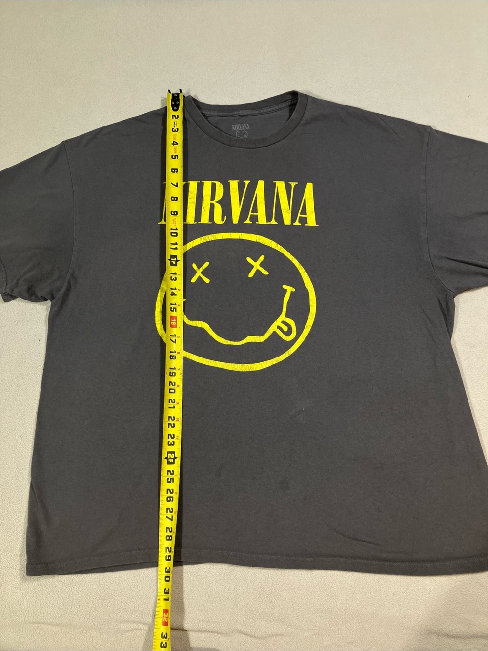 Nirvana Band Tee Graphic Shirt Grey Yellow Smiley 2XL